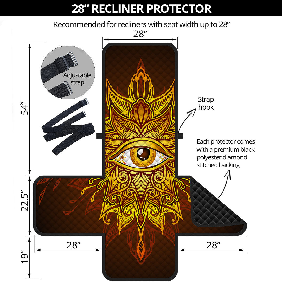 All Seeing Eye Gold Print Recliner Protector-grizzshop