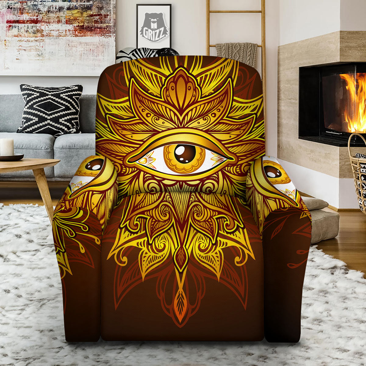 All Seeing Eye Gold Print Recliner Slipcover-grizzshop