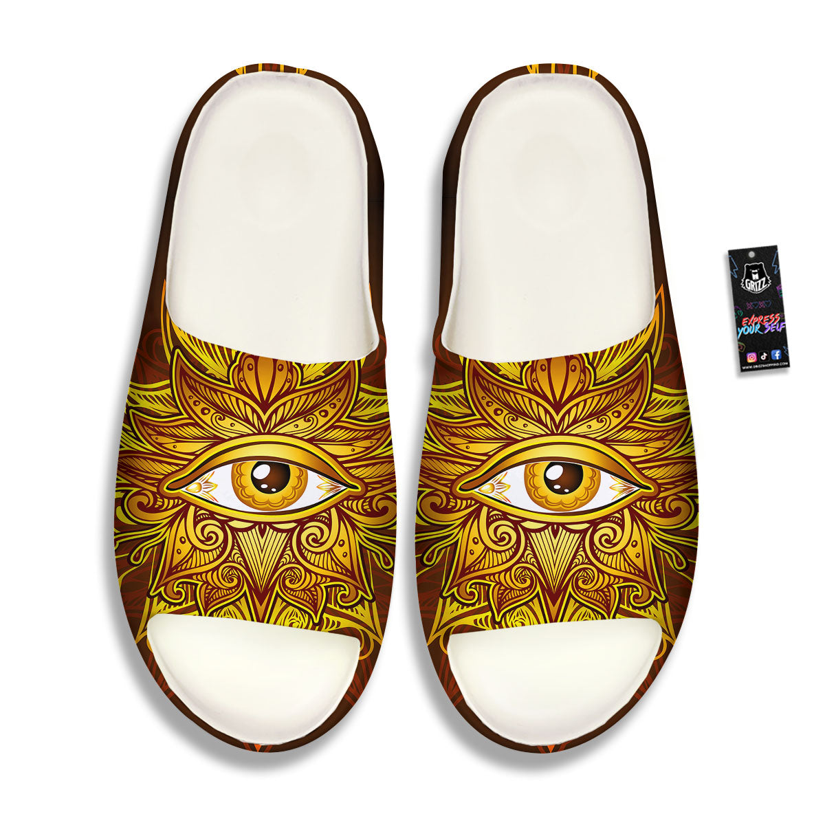 All Seeing Eye Gold Print Sandals-grizzshop