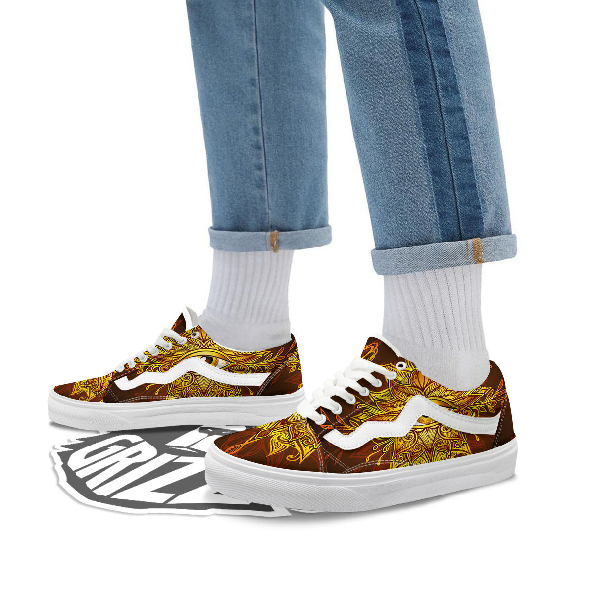 All Seeing Eye Gold Print Skate Shoes-grizzshop