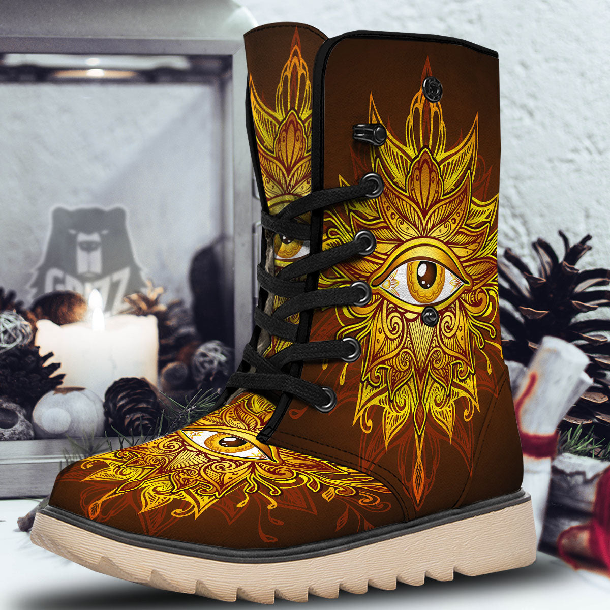 All Seeing Eye Gold Print Snow Boots-grizzshop