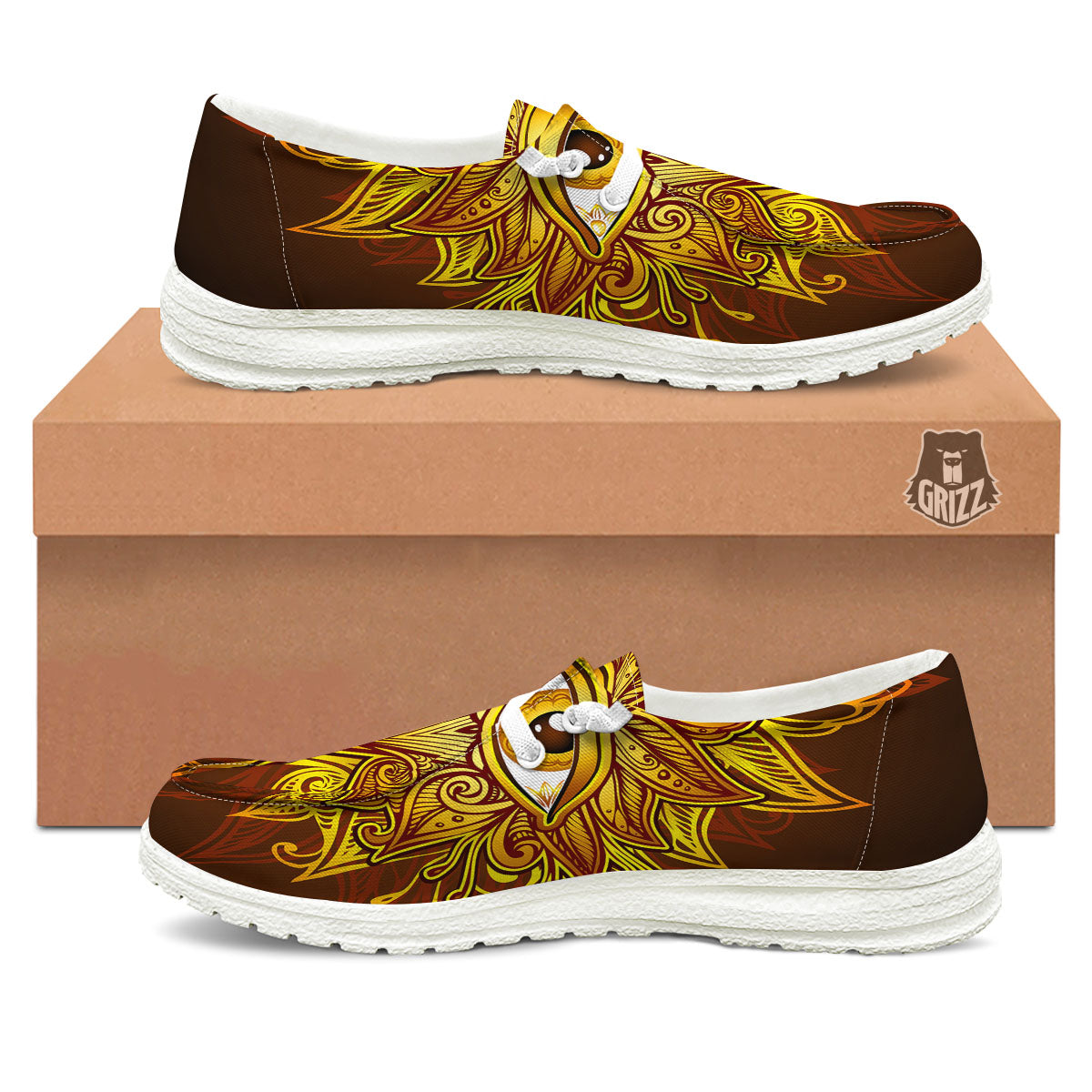 All Seeing Eye Gold Print White Loafers-grizzshop