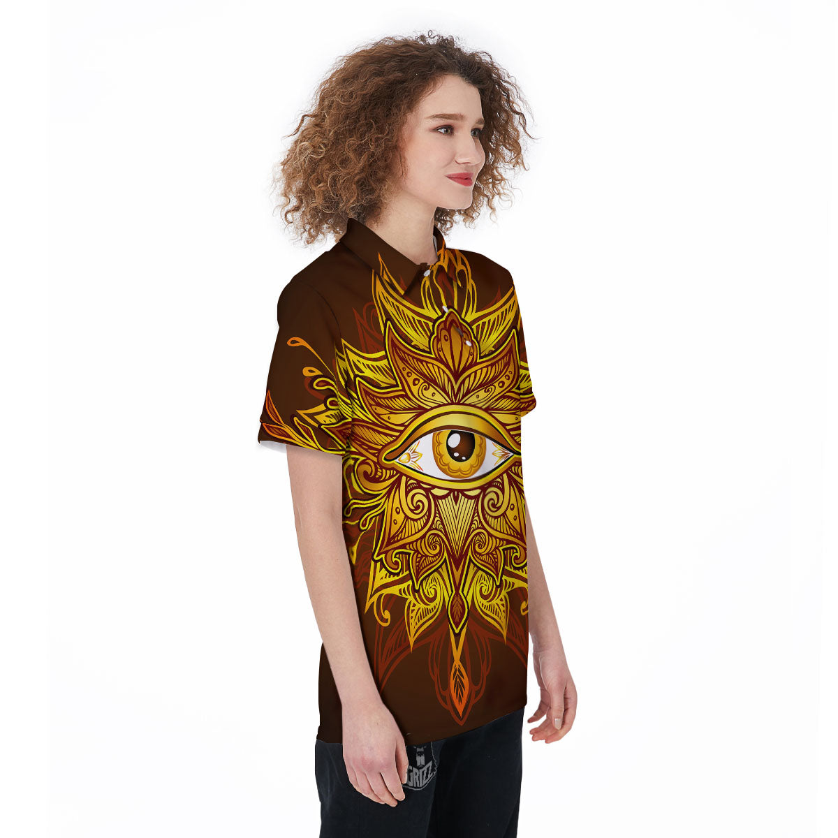 All Seeing Eye Gold Print Women's Golf Shirts-grizzshop