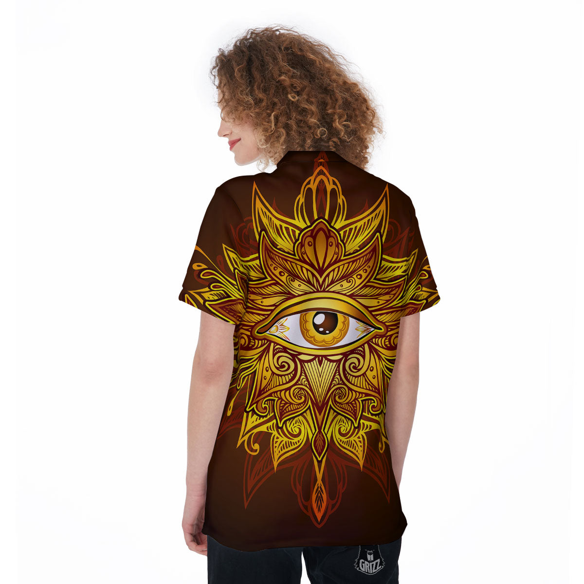 All Seeing Eye Gold Print Women's Golf Shirts-grizzshop