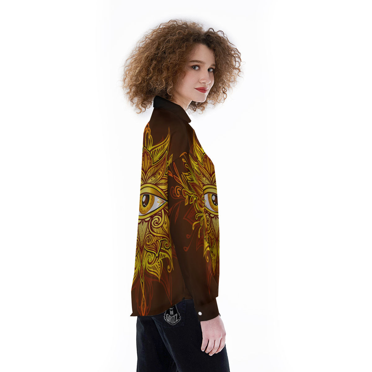 All Seeing Eye Gold Print Women's Long Sleeve Shirts-grizzshop