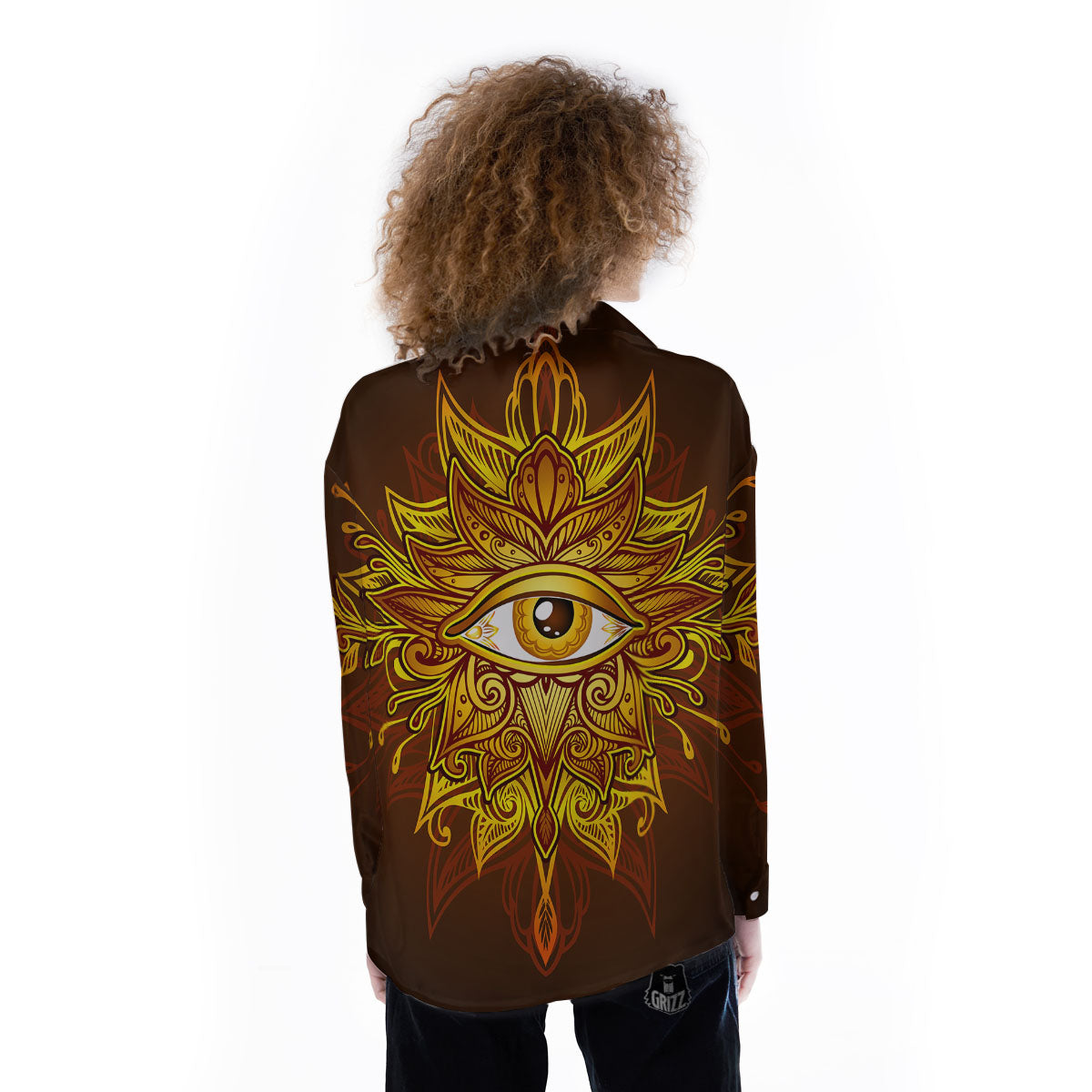 All Seeing Eye Gold Print Women's Long Sleeve Shirts-grizzshop