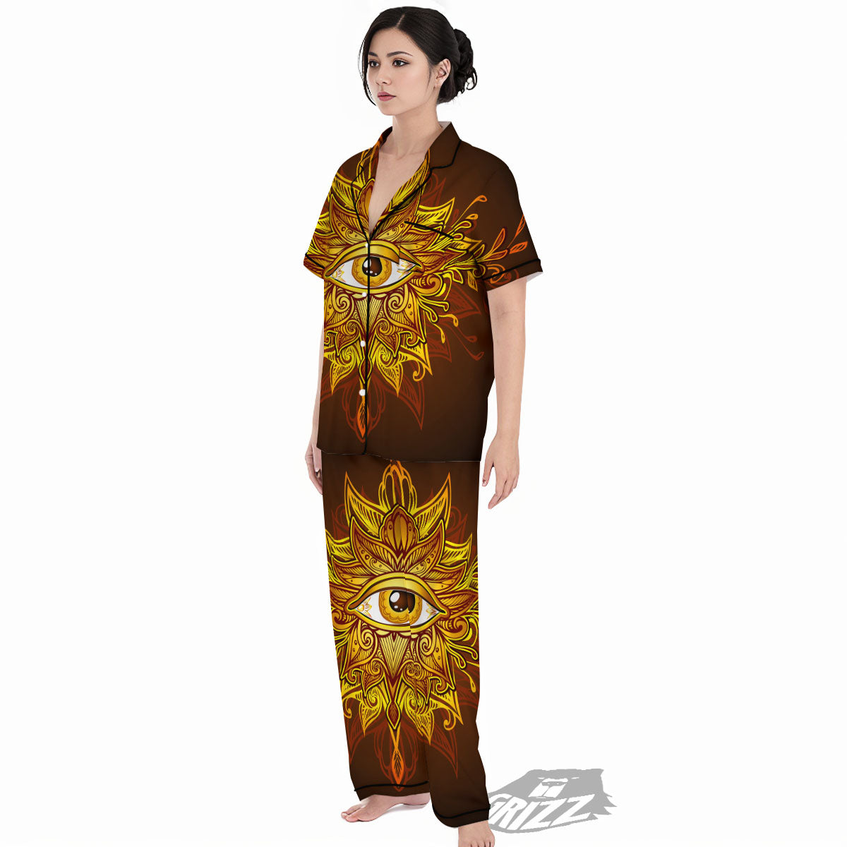 All Seeing Eye Gold Print Women's Pajamas Set-grizzshop