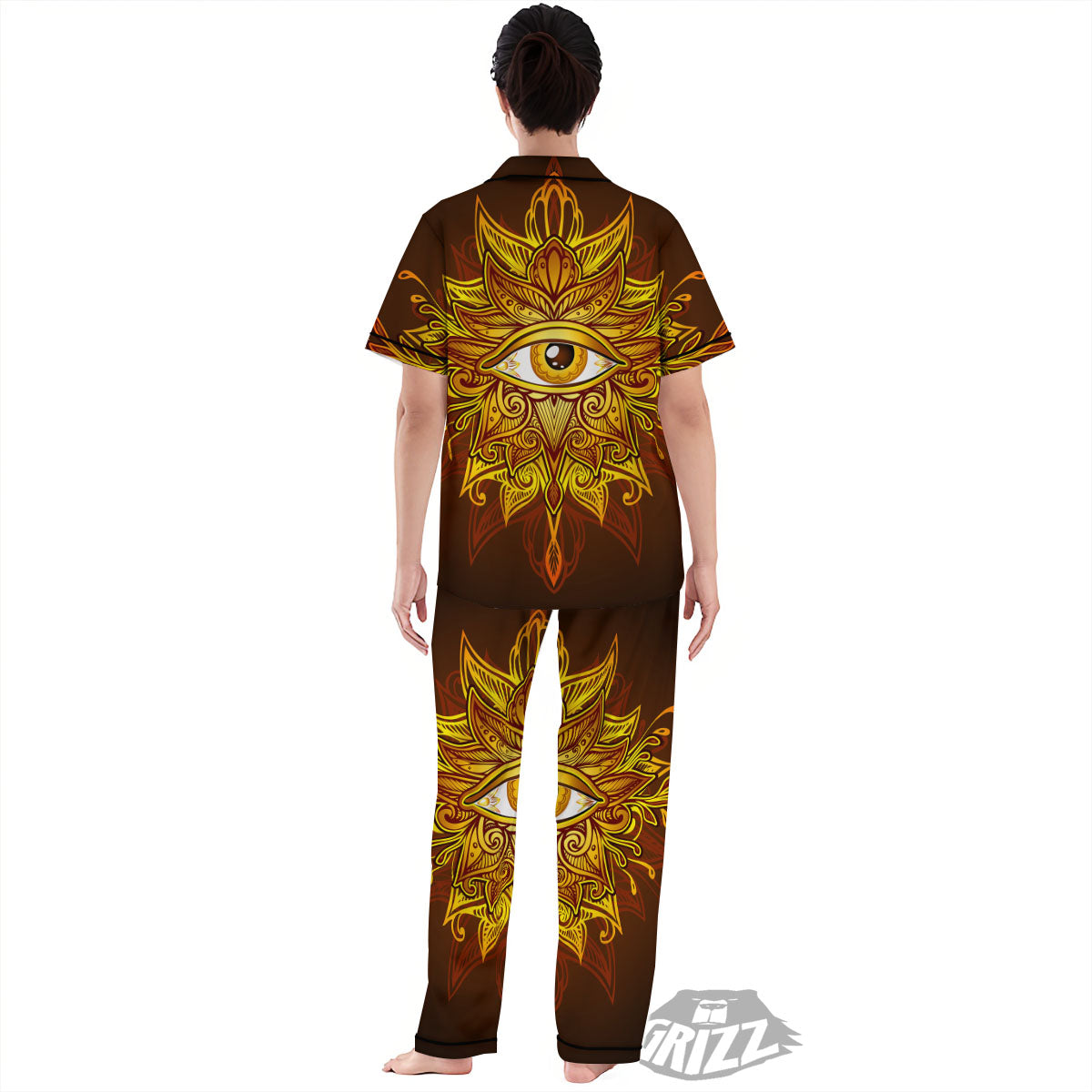 All Seeing Eye Gold Print Women's Pajamas Set-grizzshop