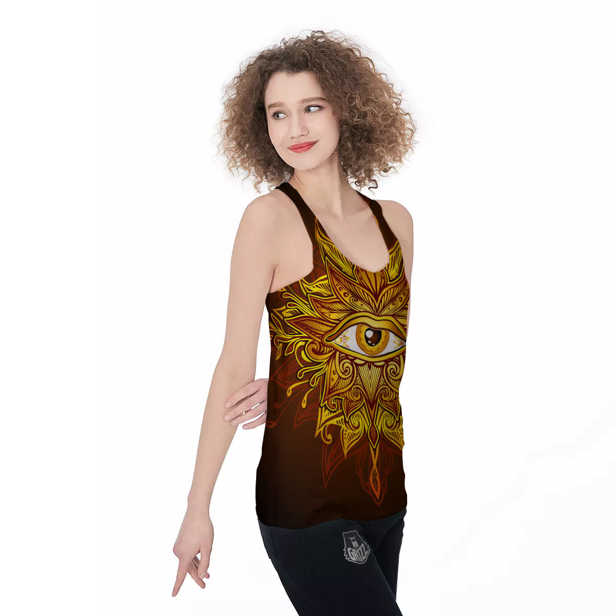 All Seeing Eye Gold Print Women's Racerback Tank Top-grizzshop