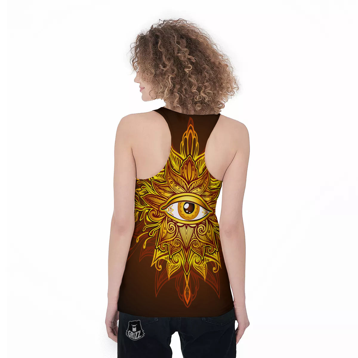 All Seeing Eye Gold Print Women's Racerback Tank Top-grizzshop