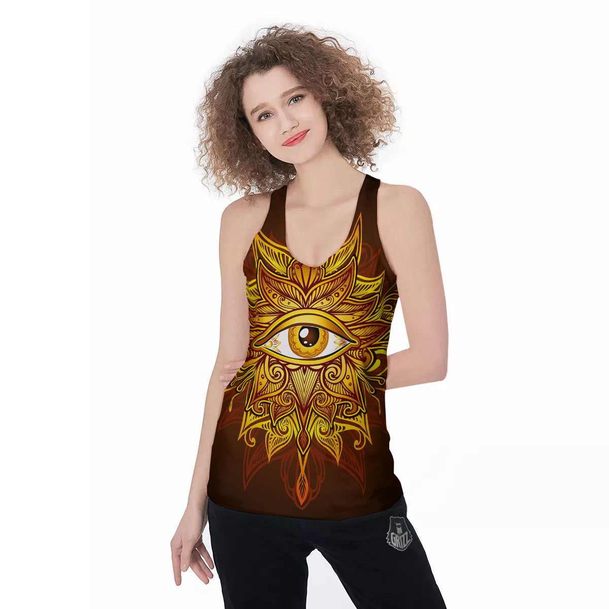 All Seeing Eye Gold Print Women's Racerback Tank Top-grizzshop