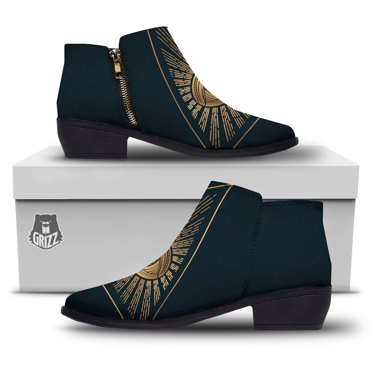 All Seeing Eye Masonic Print Ankle Boots-grizzshop