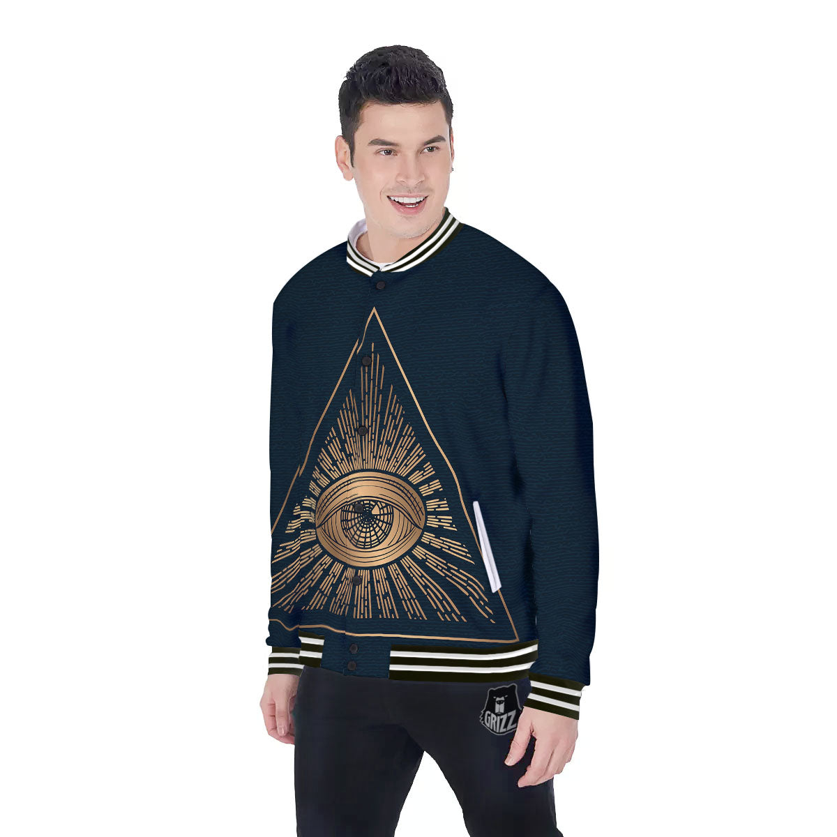 All Seeing Eye Masonic Print Baseball Jacket-grizzshop