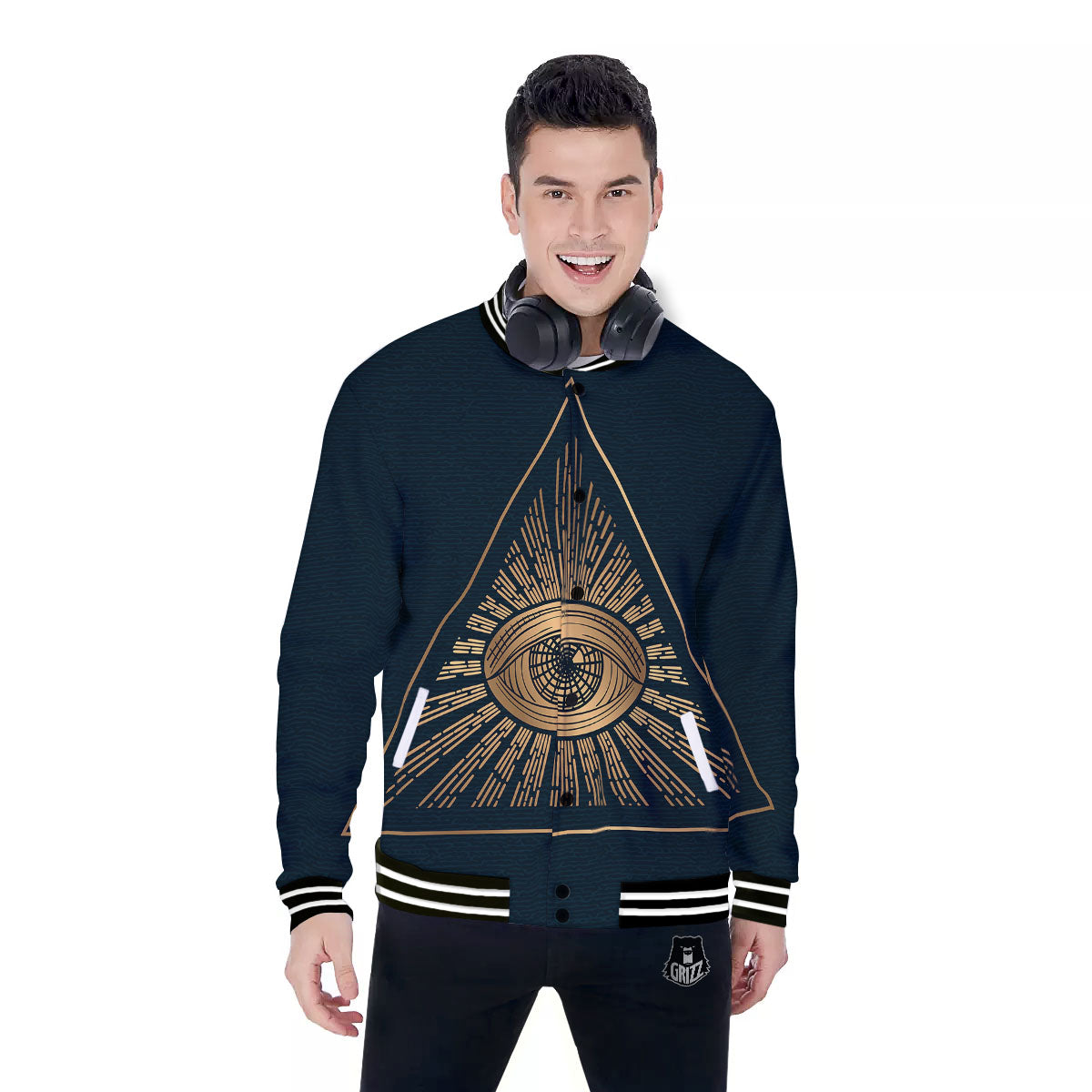 All Seeing Eye Masonic Print Baseball Jacket-grizzshop