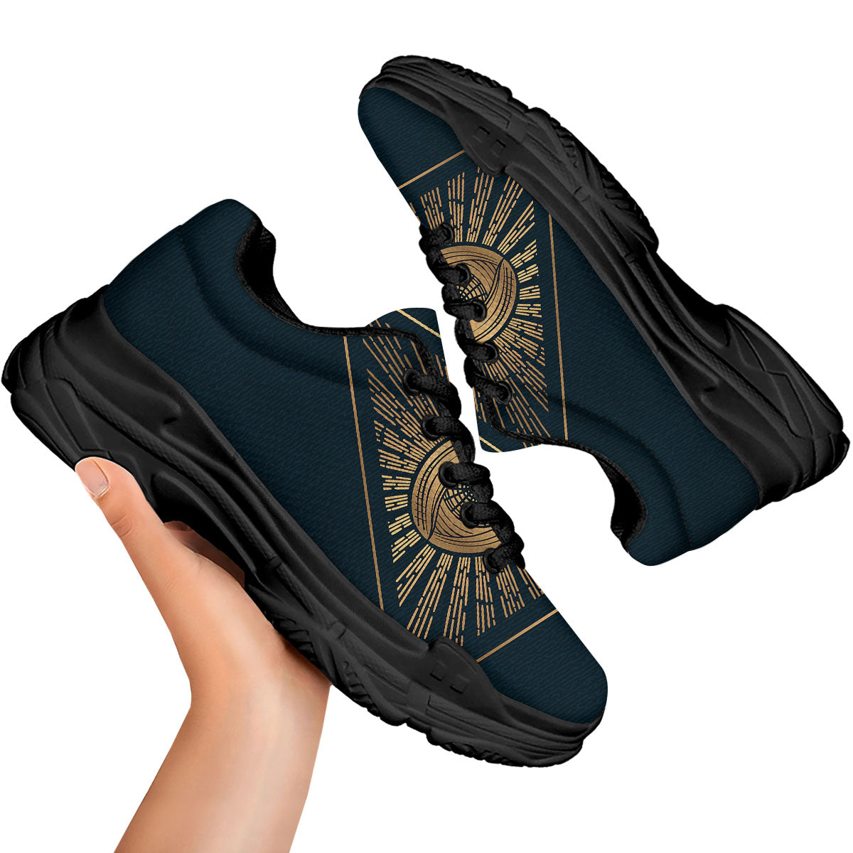 All Seeing Eye Masonic Print Black Chunky Shoes-grizzshop