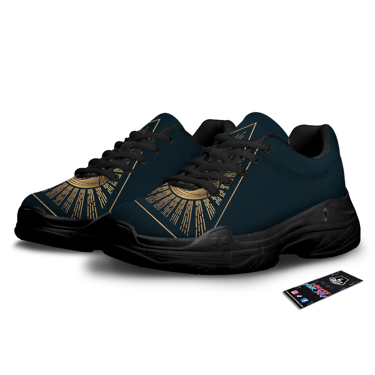 All Seeing Eye Masonic Print Black Chunky Shoes-grizzshop