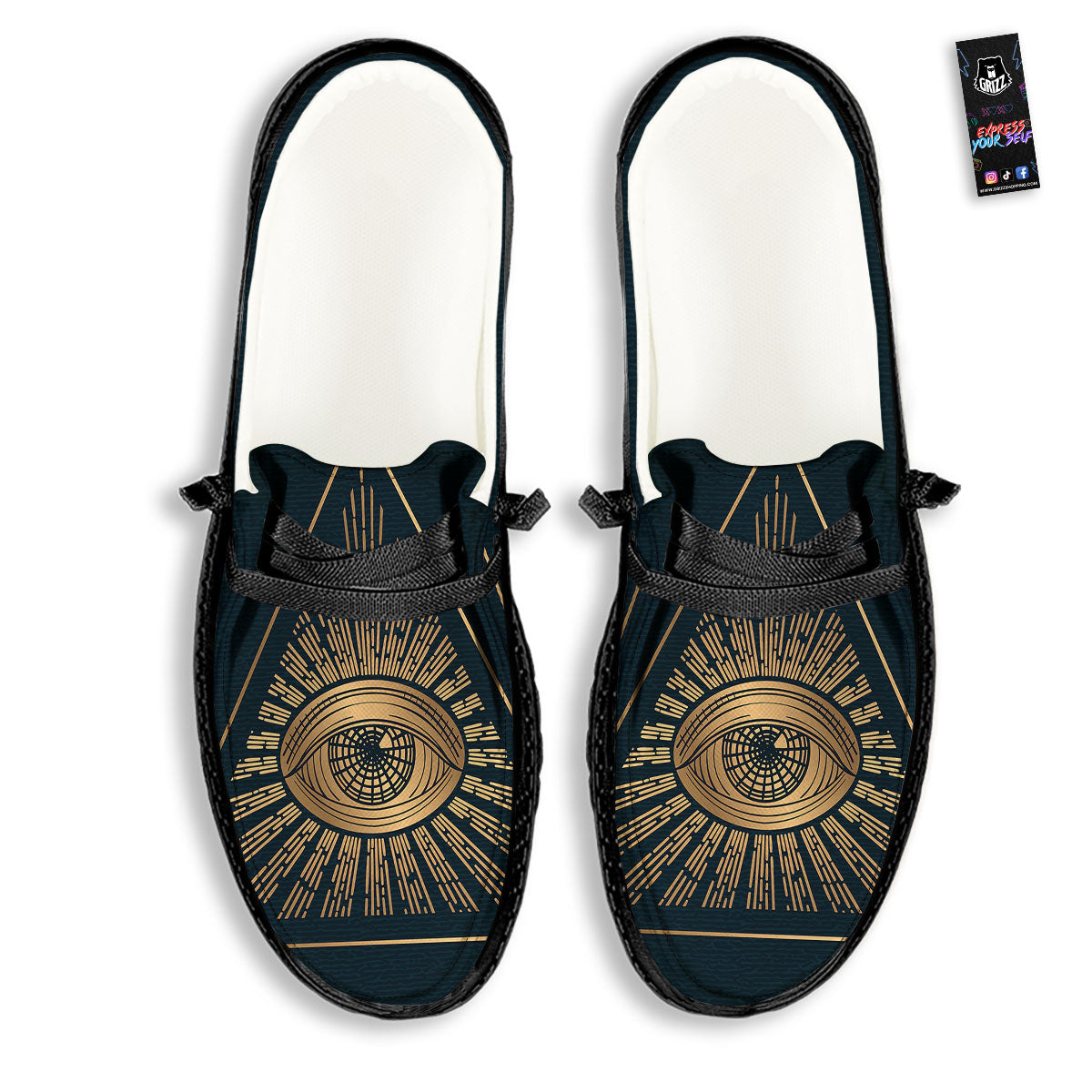 All Seeing Eye Masonic Print Black Loafers-grizzshop