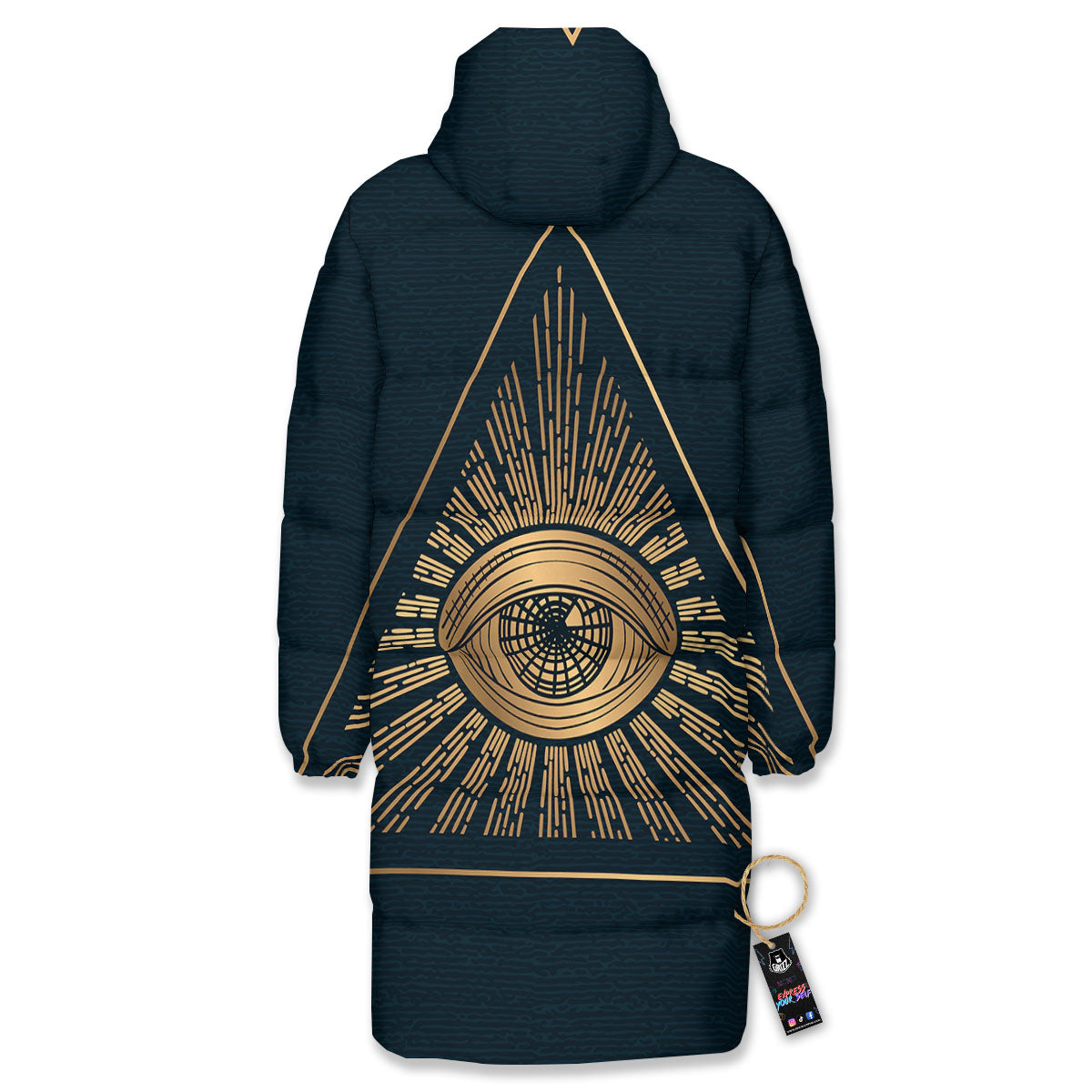 All Seeing Eye Masonic Print Long Down Jacket-grizzshop
