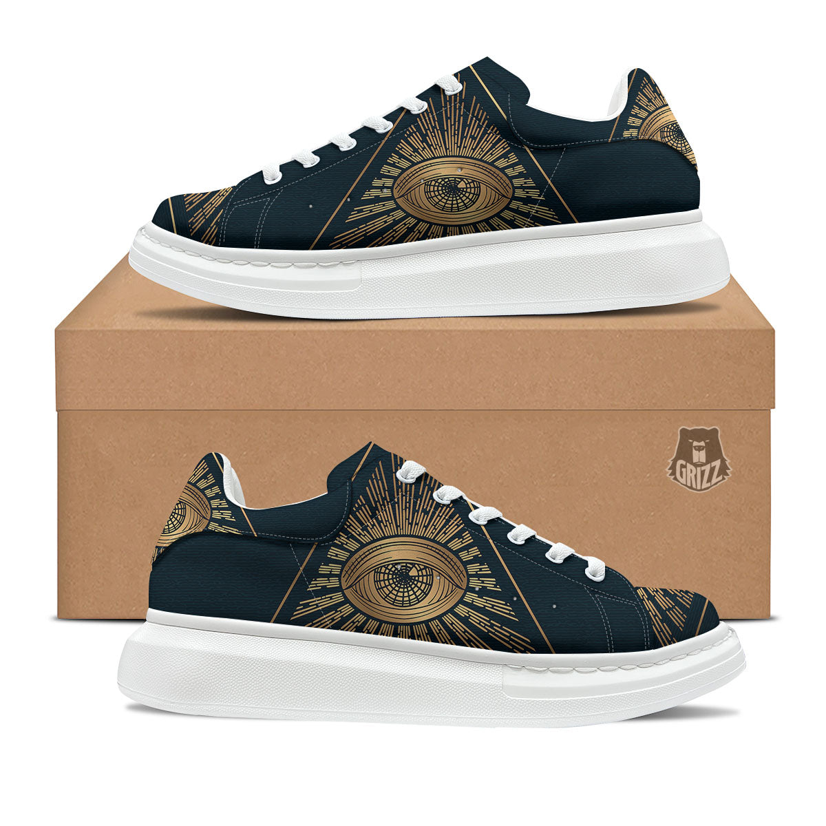 All Seeing Eye Masonic Print Platform Shoes-grizzshop