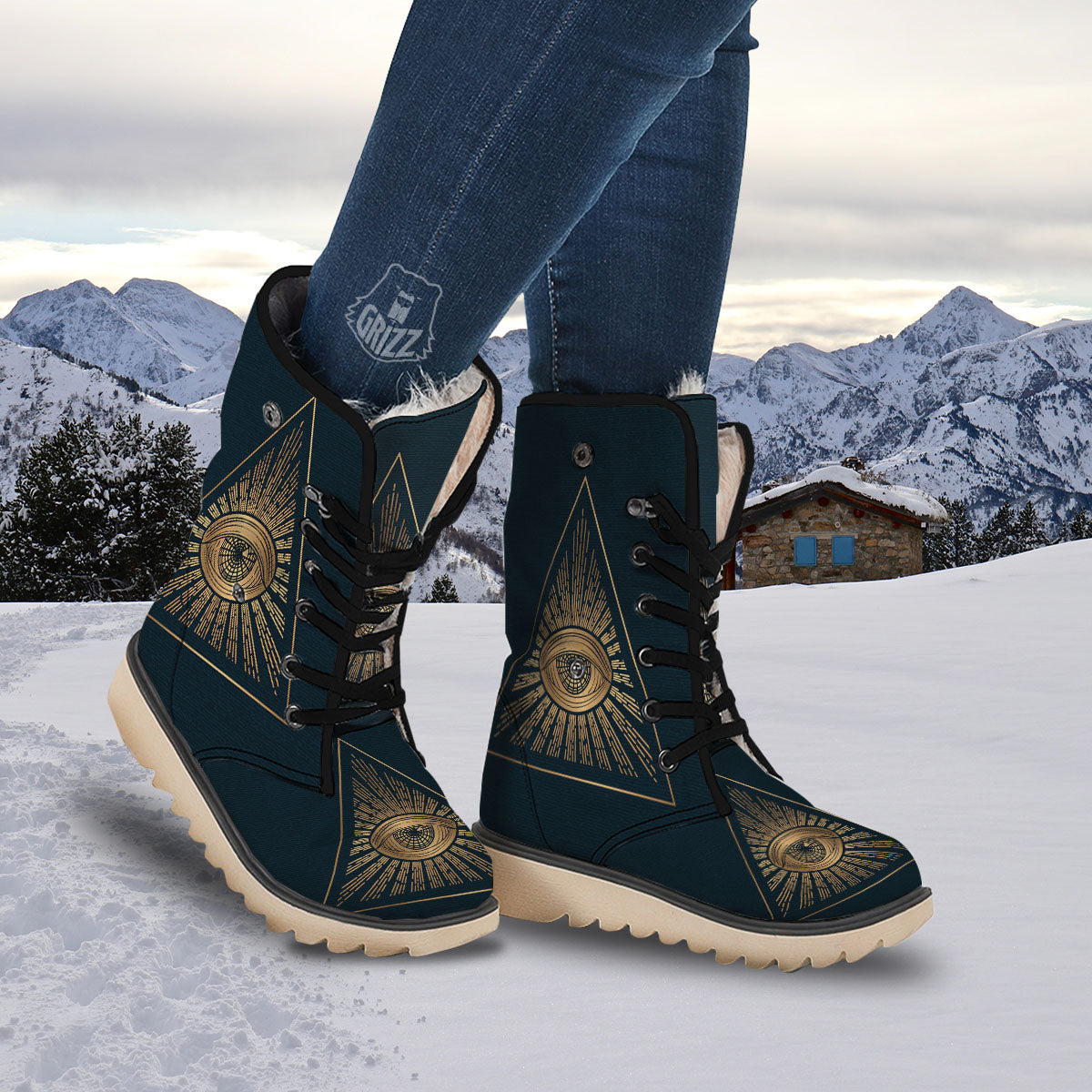 All Seeing Eye Masonic Print Snow Boots-grizzshop