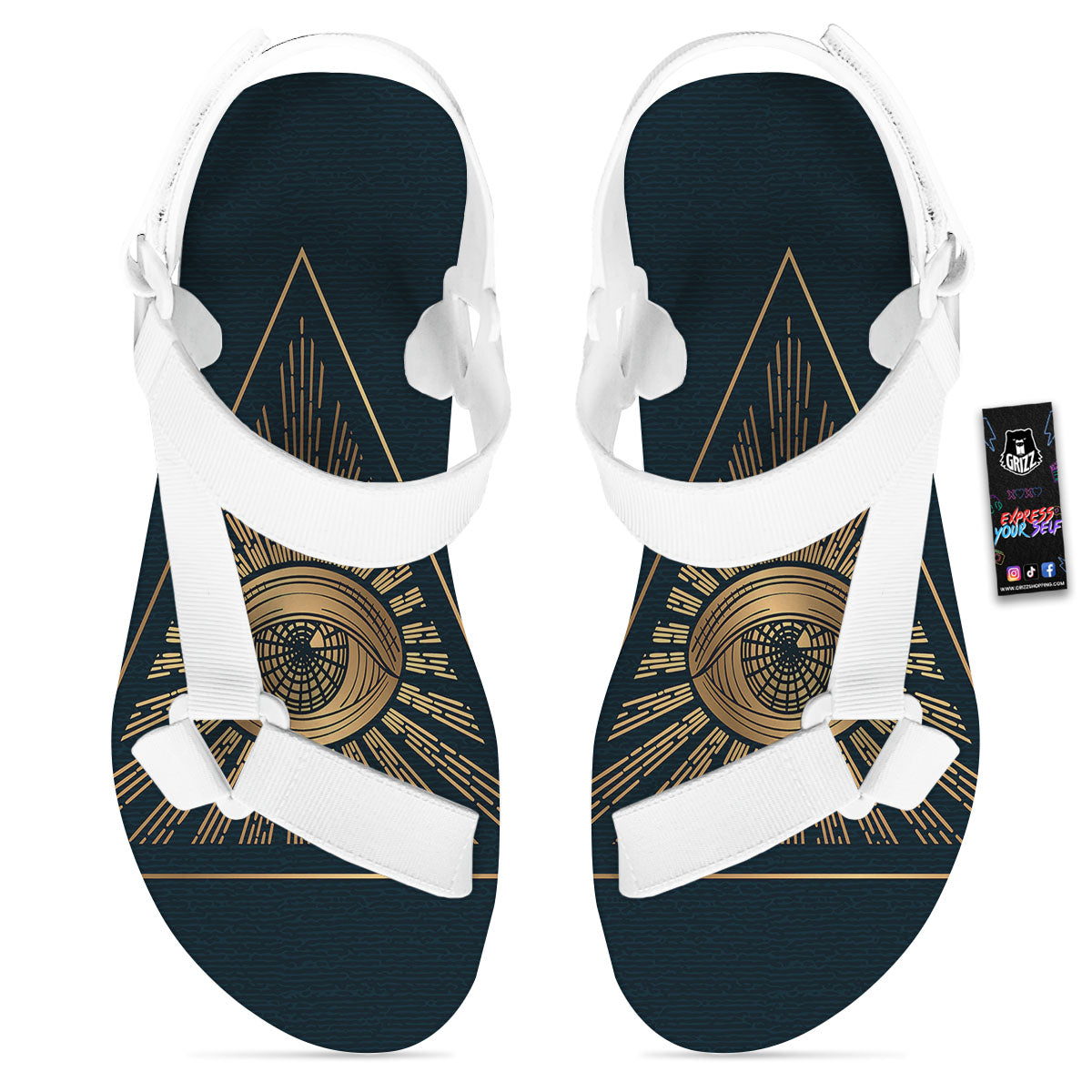 All Seeing Eye Masonic Print White Open Toe Sandals-grizzshop