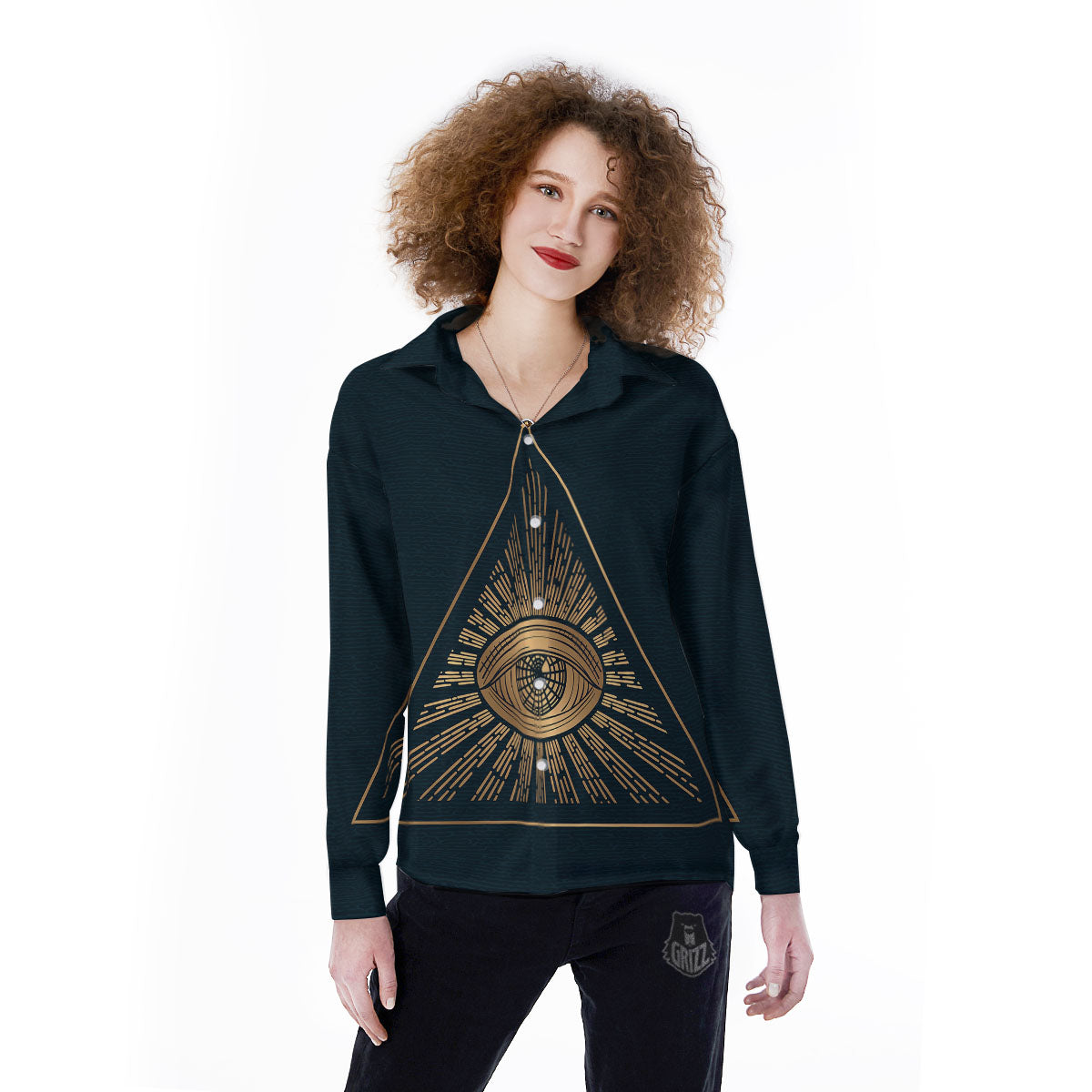 All Seeing Eye Masonic Print Women's Long Sleeve Shirts-grizzshop