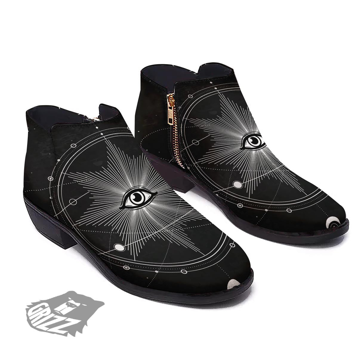 All Seeing Eye Sun Print Ankle Boots-grizzshop