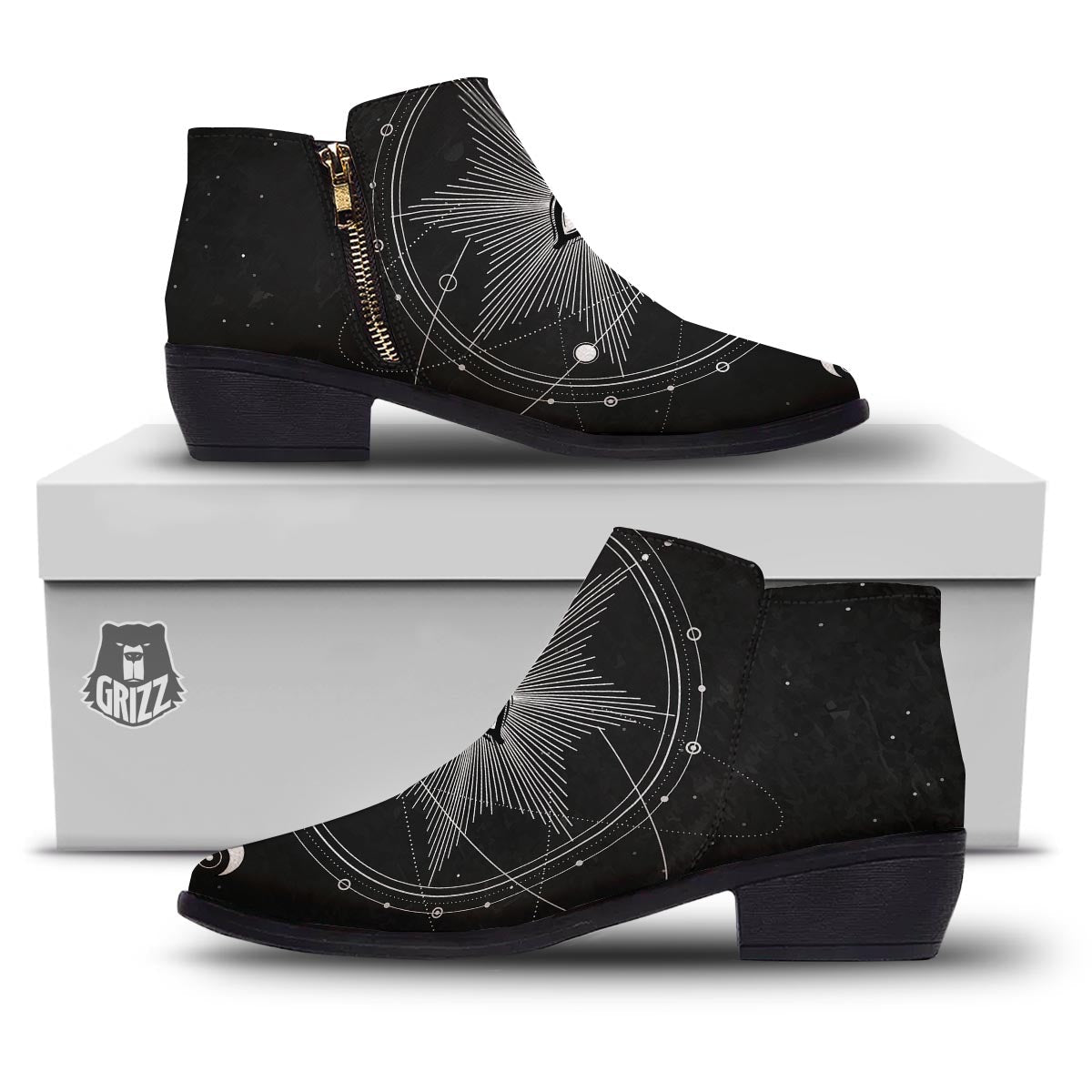 All Seeing Eye Sun Print Ankle Boots-grizzshop