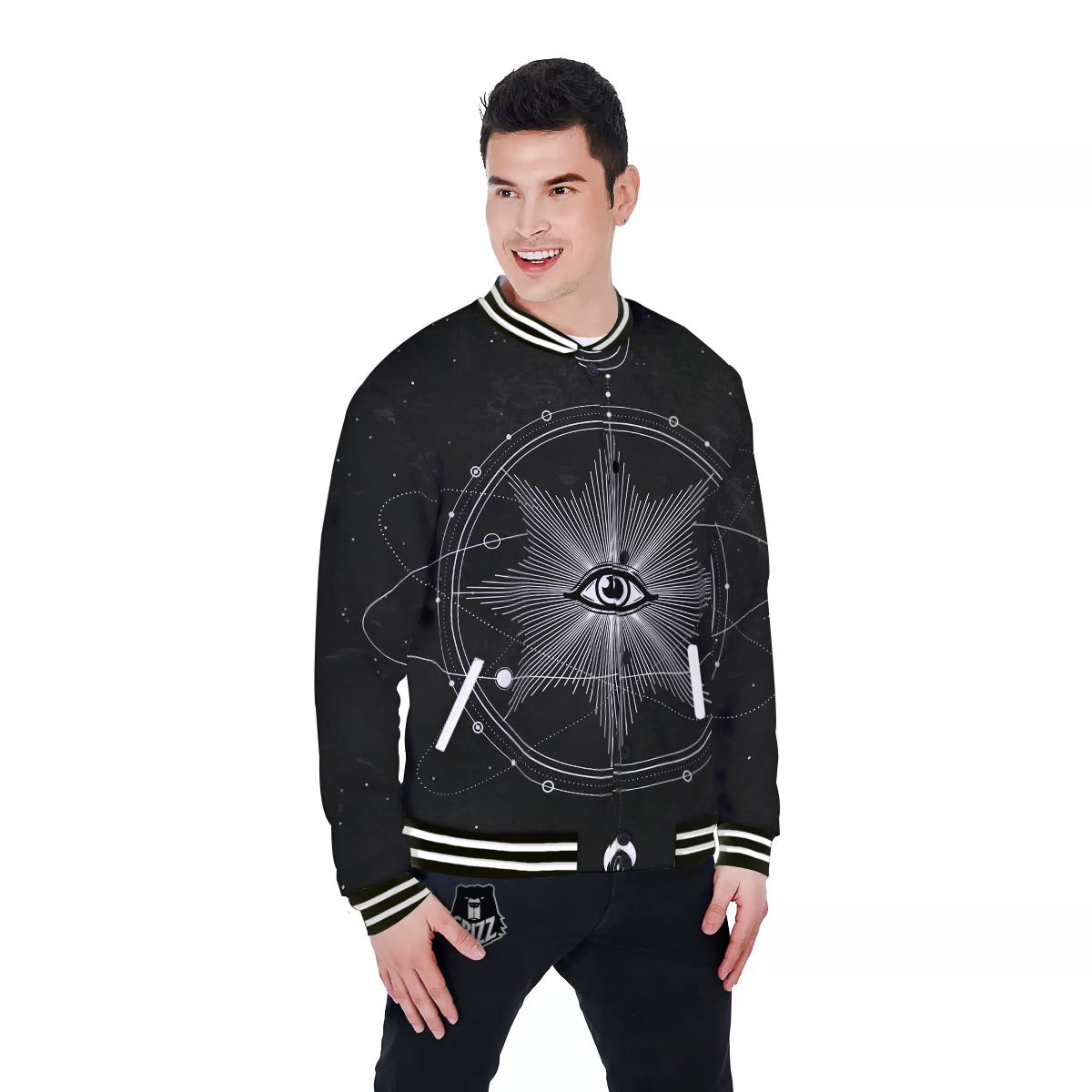 All Seeing Eye Sun Print Baseball Jacket-grizzshop