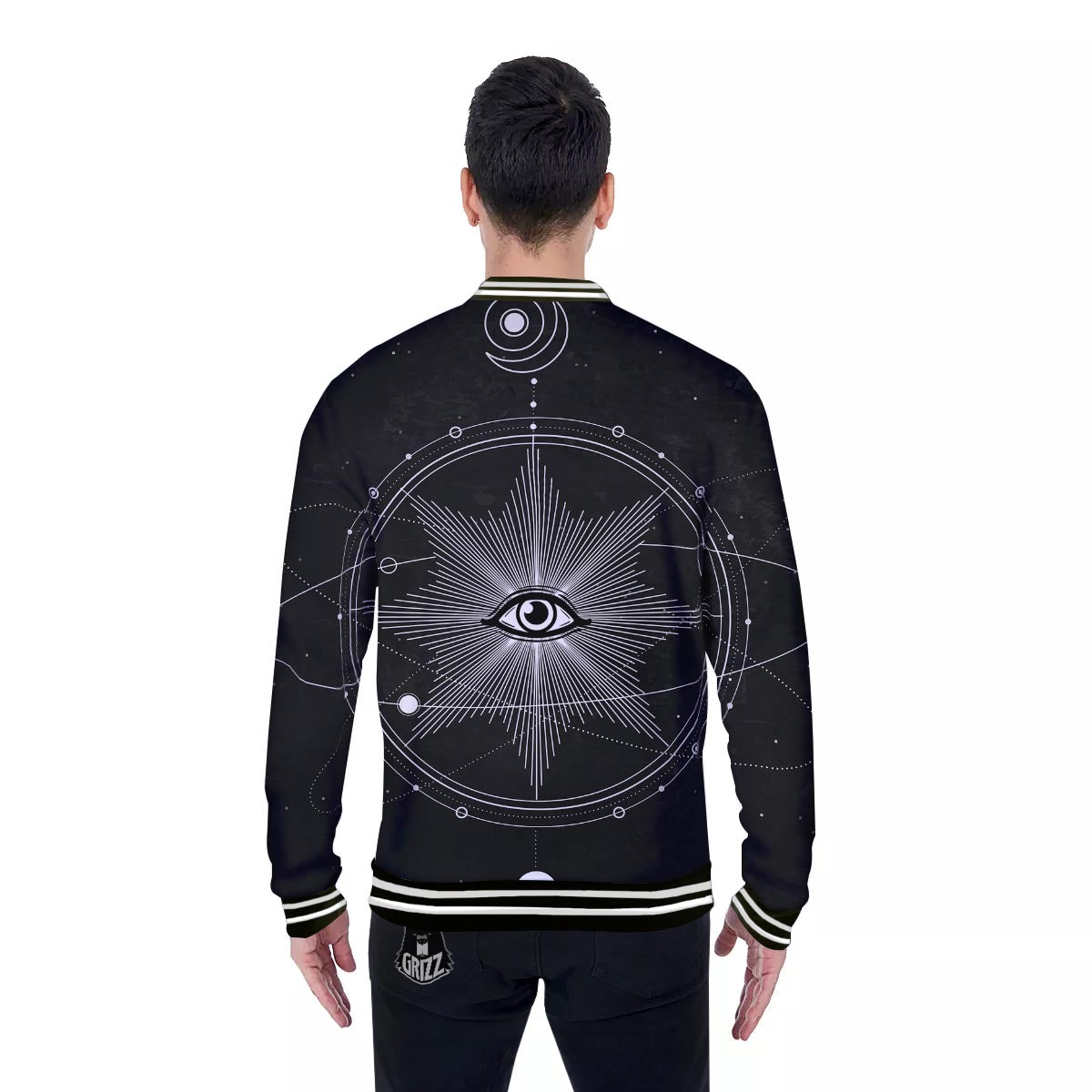 All Seeing Eye Sun Print Baseball Jacket-grizzshop