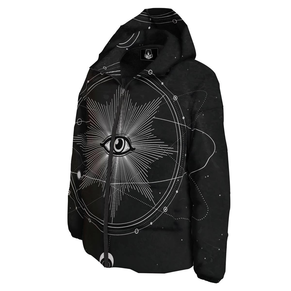 All Seeing Eye Sun Print Down Jacket-grizzshop
