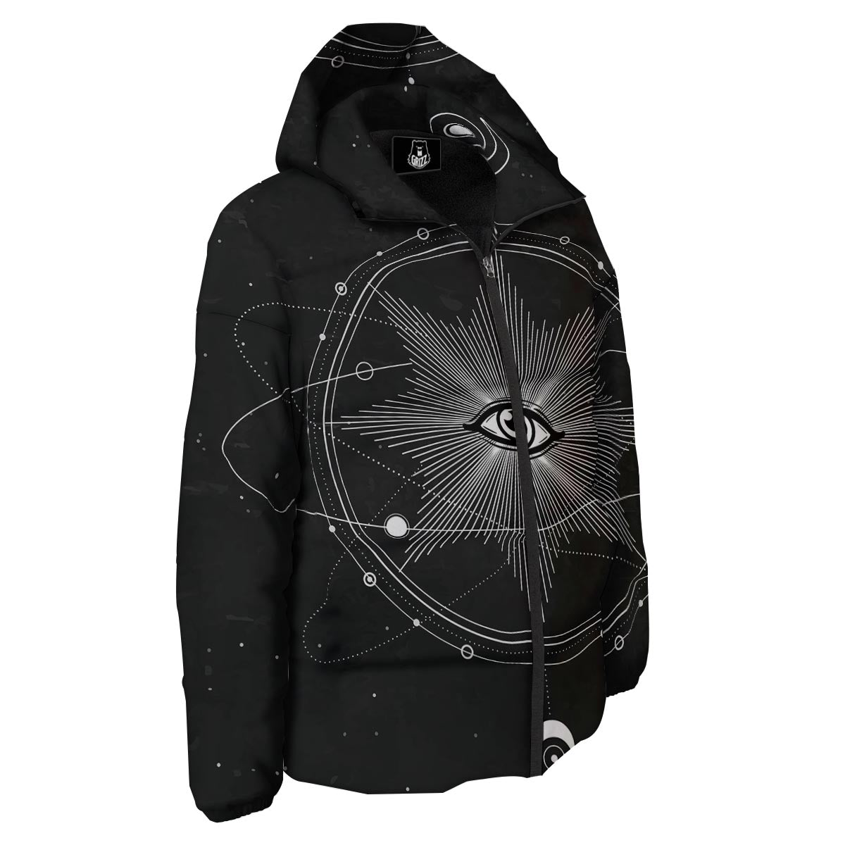 All Seeing Eye Sun Print Down Jacket-grizzshop