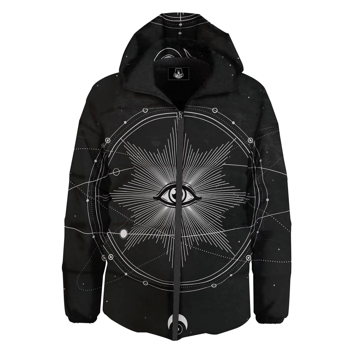 All Seeing Eye Sun Print Down Jacket-grizzshop
