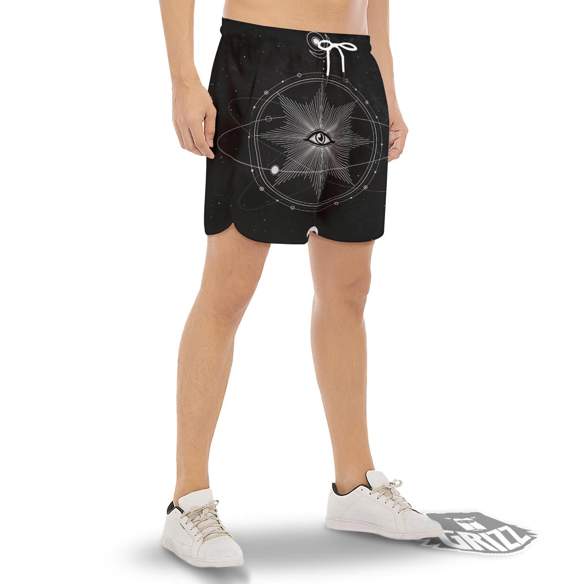 All Seeing Eye Sun Print Men's Gym Shorts-grizzshop