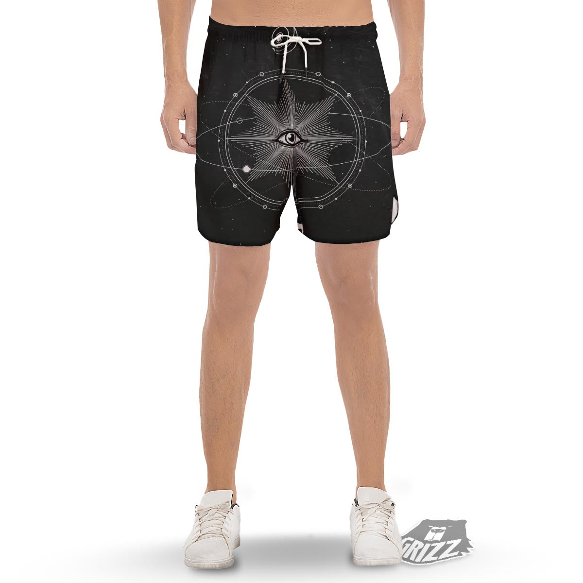 All Seeing Eye Sun Print Men's Gym Shorts-grizzshop
