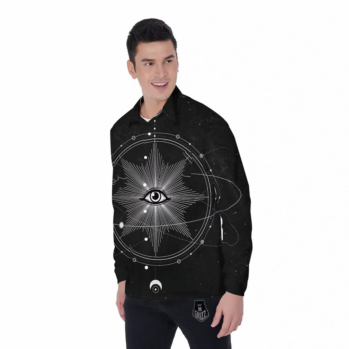 All Seeing Eye Sun Print Men's Long Sleeve Shirts-grizzshop