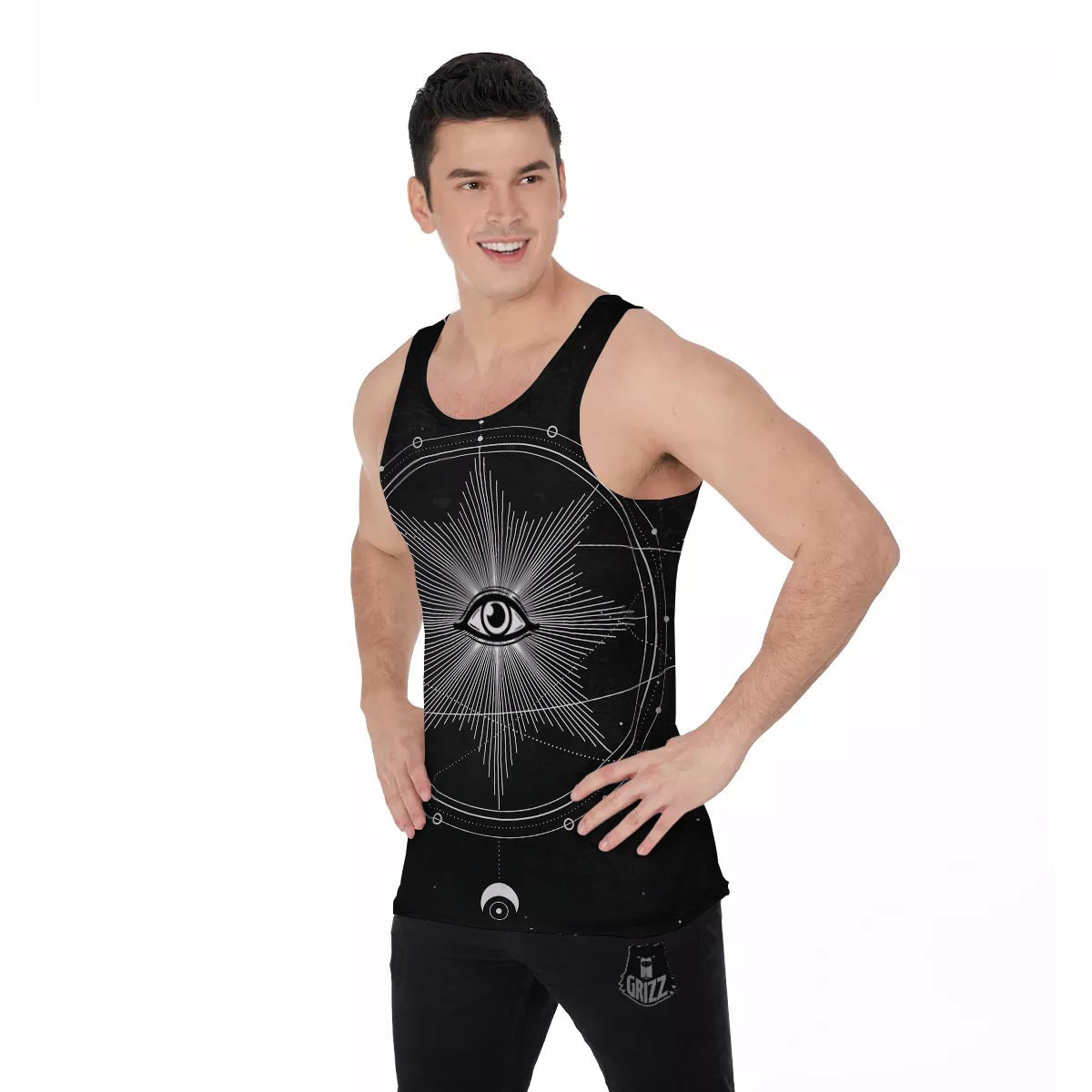 All Seeing Eye Sun Print Men's Tank Top-grizzshop