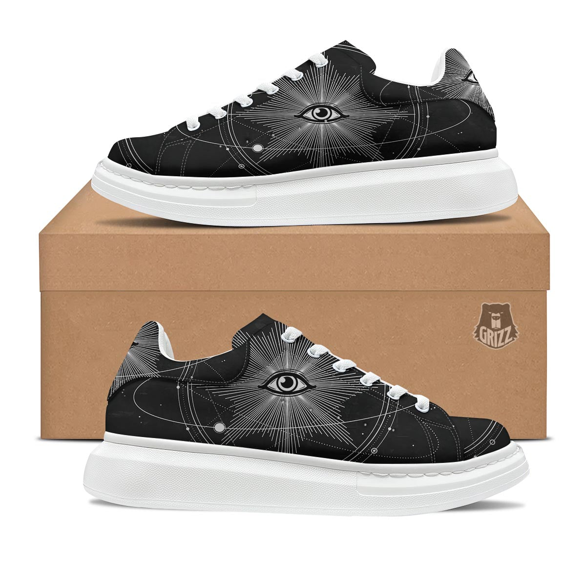 All Seeing Eye Sun Print Platform Shoes-grizzshop