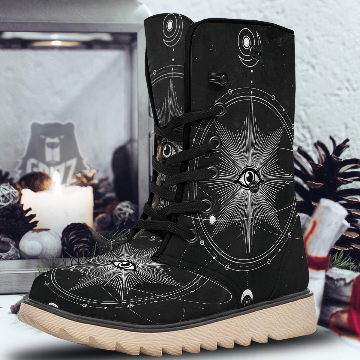 All Seeing Eye Sun Print Snow Boots-grizzshop
