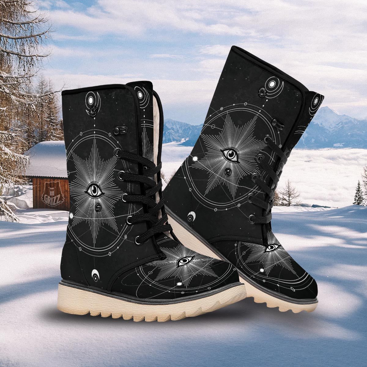 All Seeing Eye Sun Print Snow Boots-grizzshop
