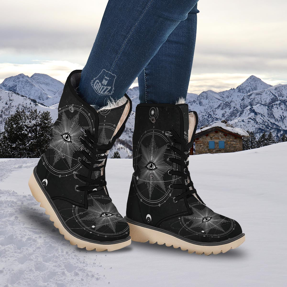 All Seeing Eye Sun Print Snow Boots-grizzshop