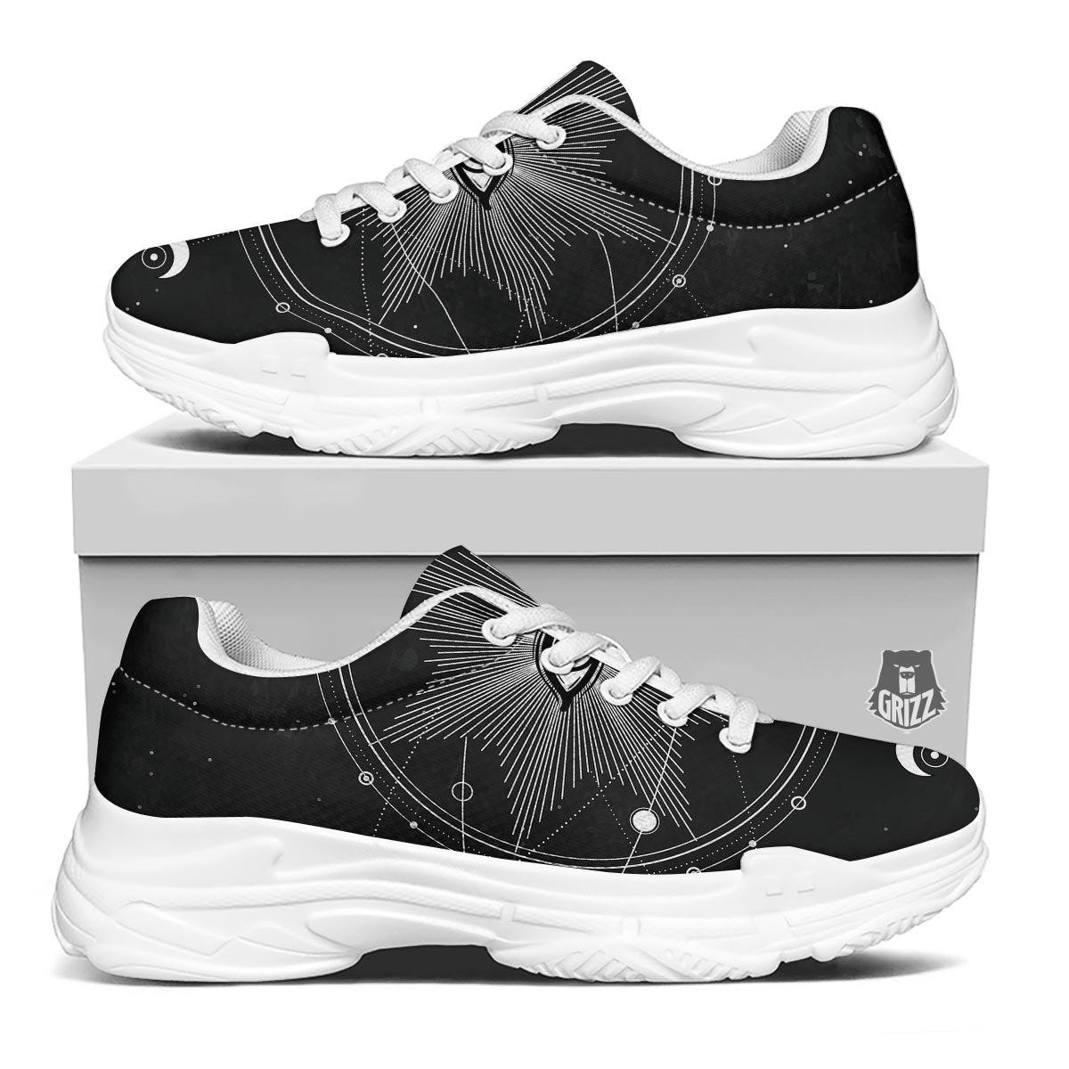 All Seeing Eye Sun Print White Chunky Shoes-grizzshop