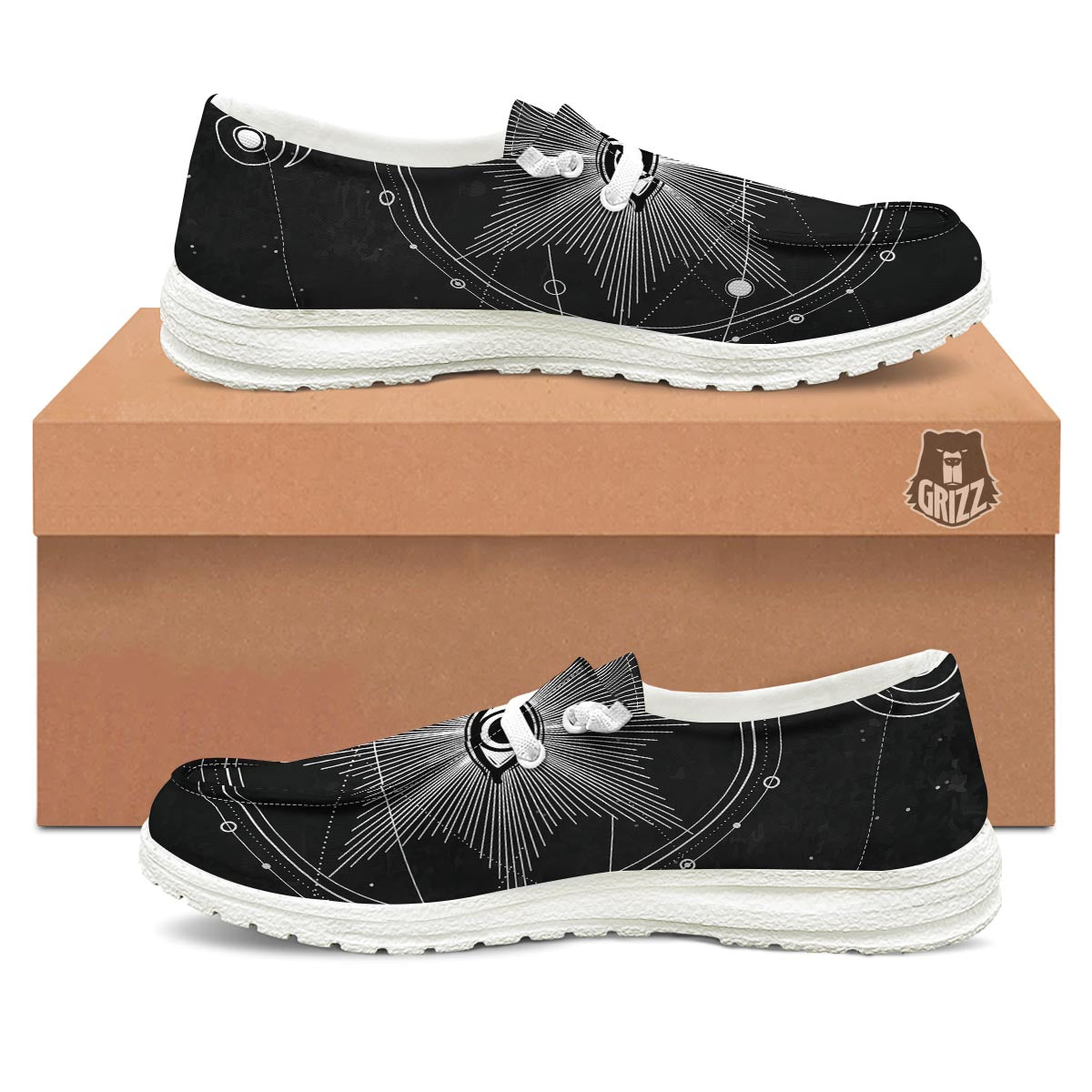 All Seeing Eye Sun Print White Loafers-grizzshop