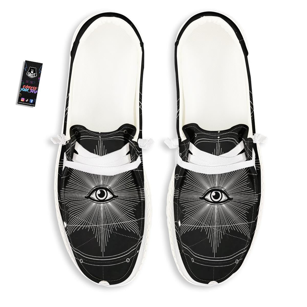 All Seeing Eye Sun Print White Loafers-grizzshop