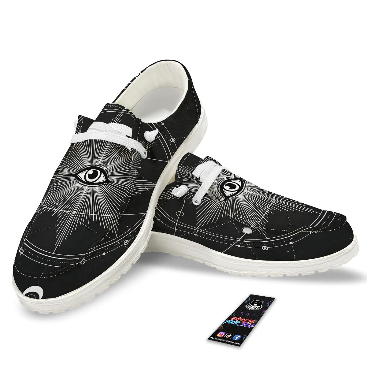 All Seeing Eye Sun Print White Loafers-grizzshop