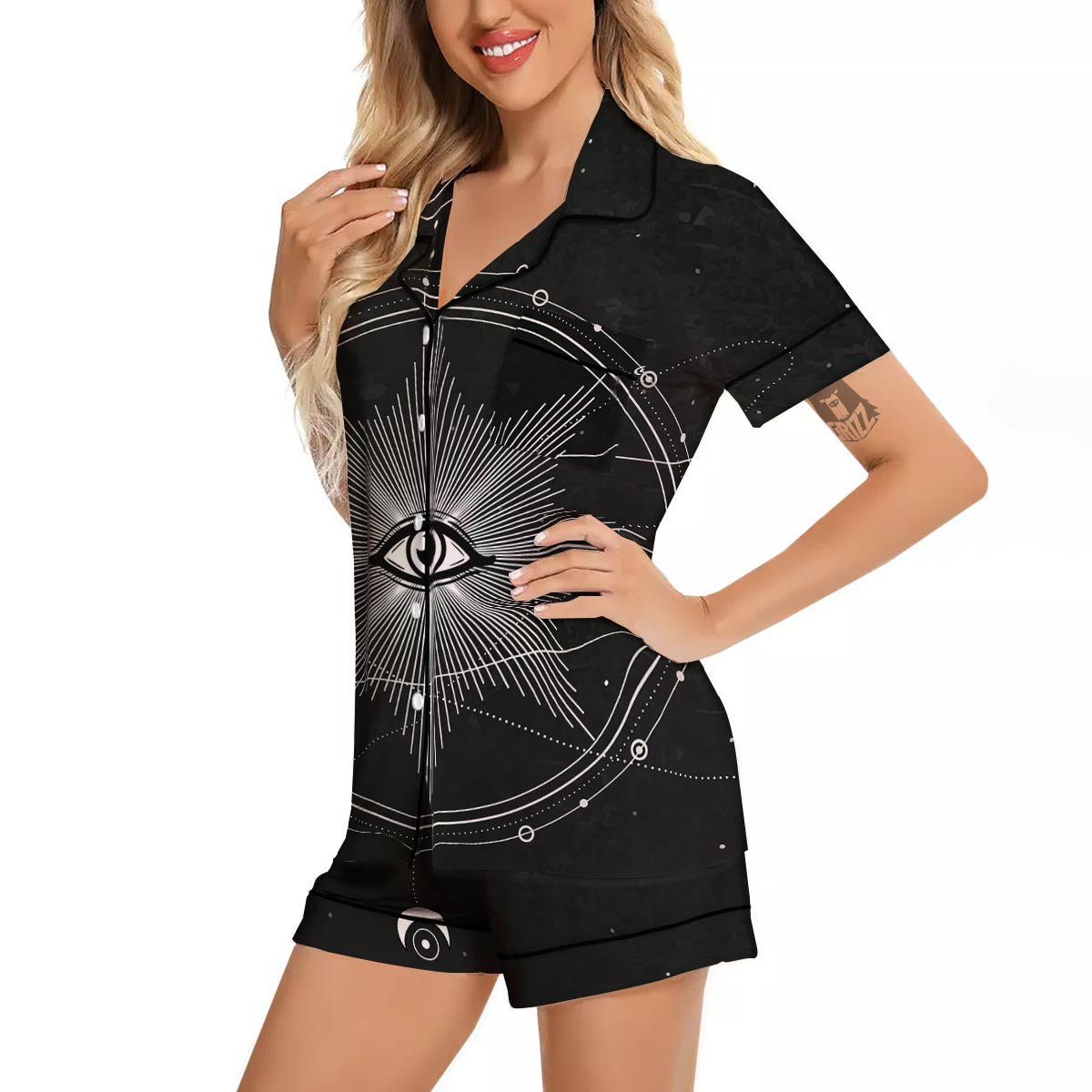 All Seeing Eye Sun Print Women Silk Pajamas-grizzshop