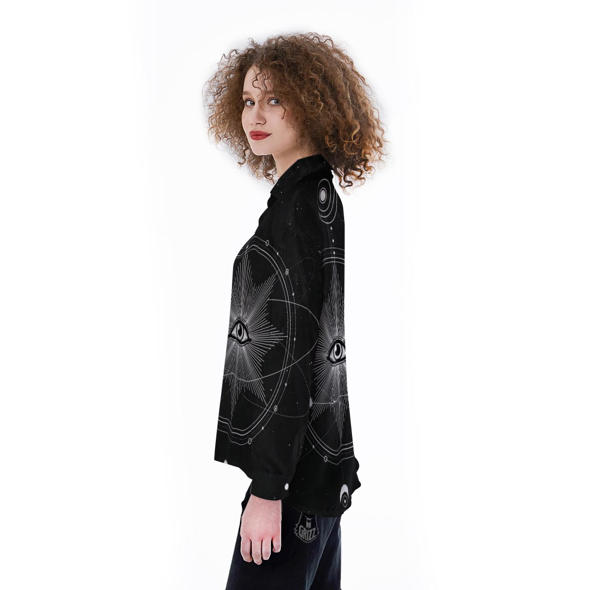 All Seeing Eye Sun Print Women's Long Sleeve Shirts-grizzshop