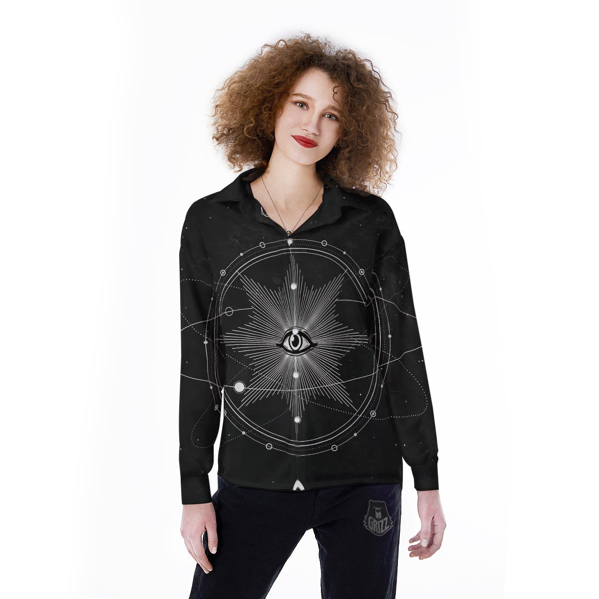 All Seeing Eye Sun Print Women's Long Sleeve Shirts-grizzshop