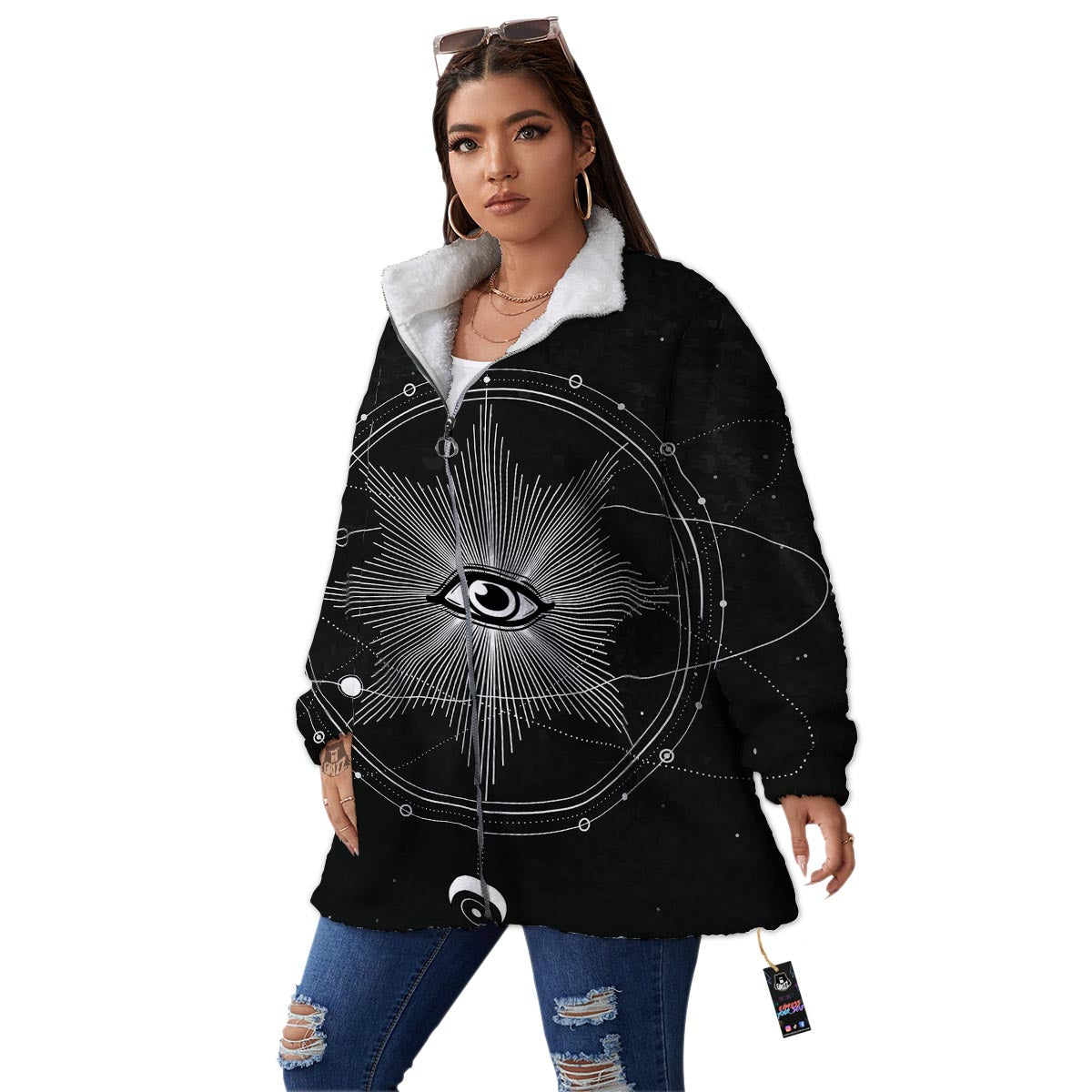 All Seeing Eye Sun Print Women's Sherpa Jacket-grizzshop