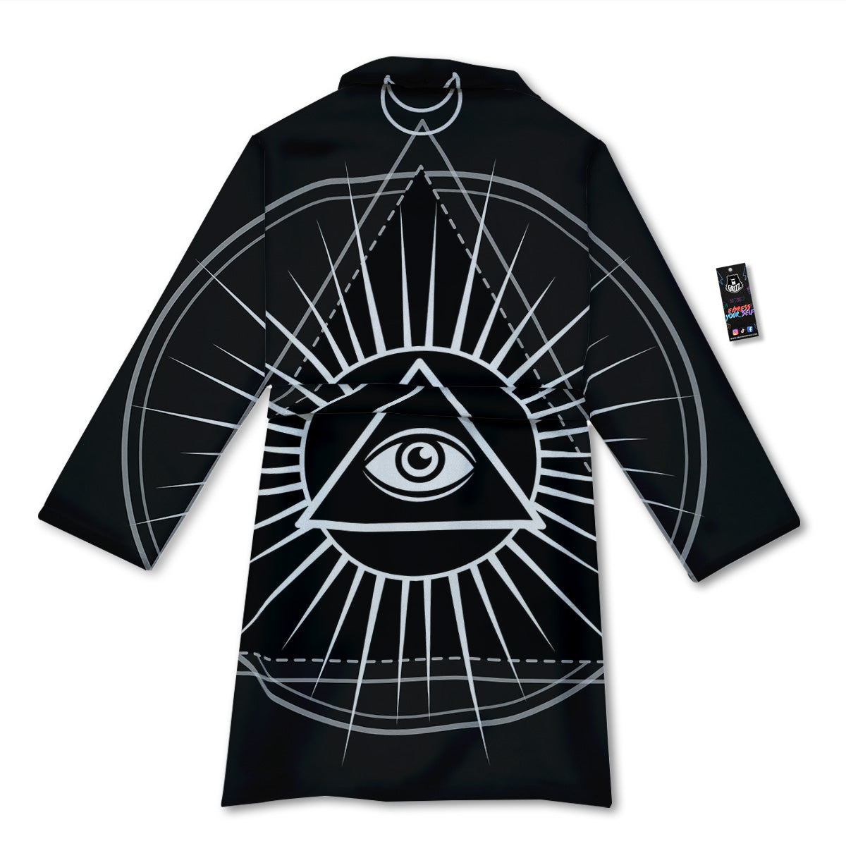 All Seeing Eye White And Black Print Bathrobe-grizzshop